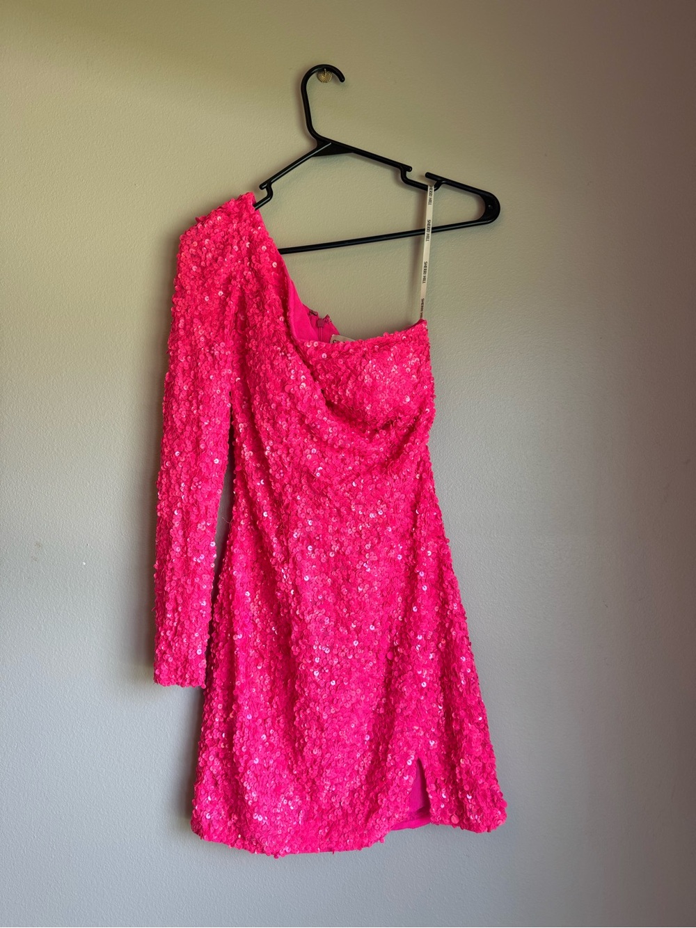 Sherri Hill Hot Pink One-Shoulder Sequin Mini Dress